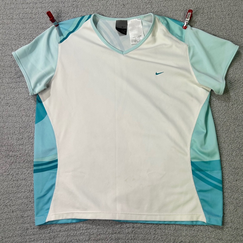 Nike T-Shirt Vintage 2002 Dri-FIT Medium White Aqua Y2K Athletic Retro Techwear